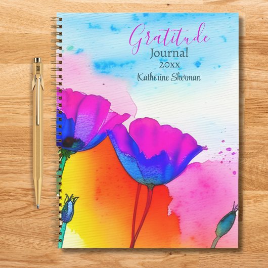 Gratitude Journaal Aquarel Bloemen Klaprozen Notitieboek
