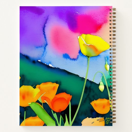 Gratitude Journal Aquarel Bloemen Poppies Roze Notitieboek (Achterkant)