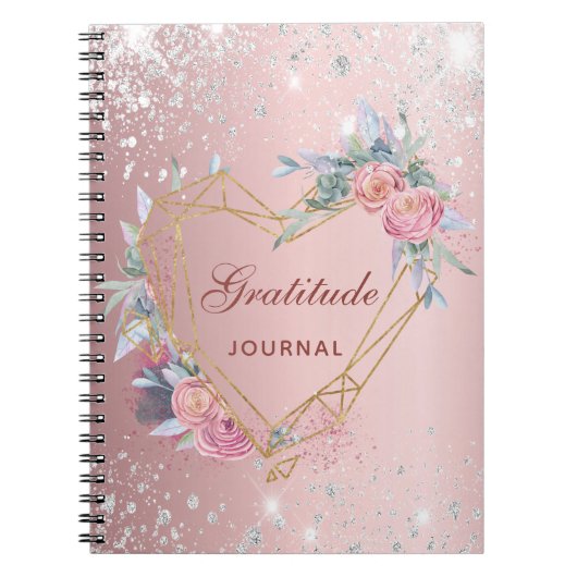 Gratitude journal blush roze floral Silver gliter Notitieboek (Voorkant)