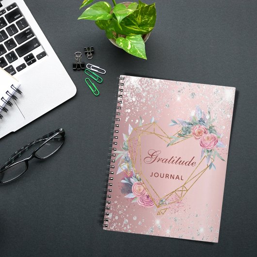 Gratitude journal blush roze floral Silver gliter Notitieboek
