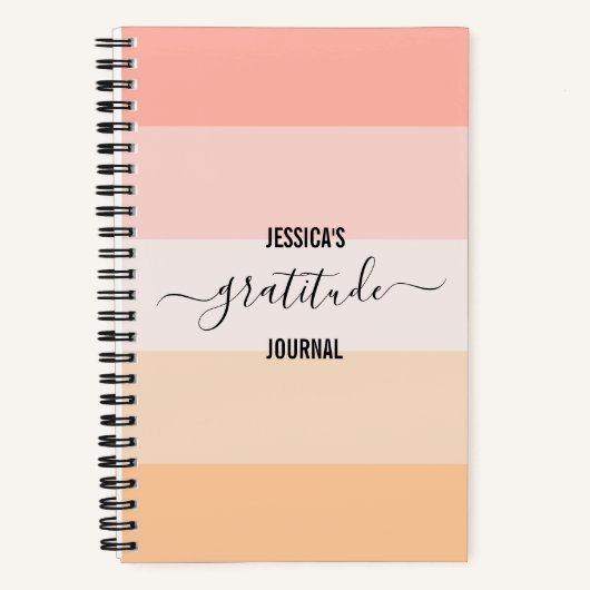 Gratitude Journal blush roze striped scriptnaam Notitieboek (Voorkant)