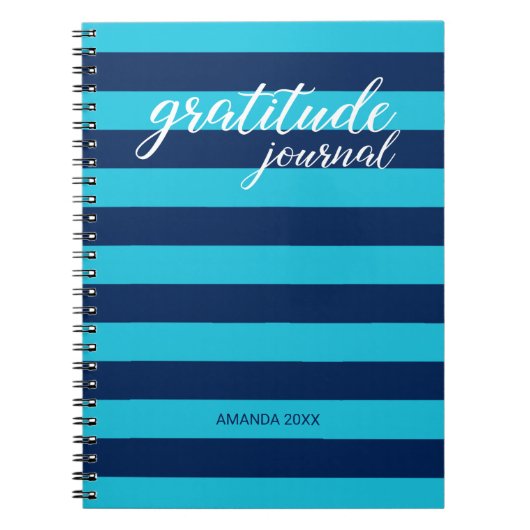 Gratitude Journal Bold Blue Stripes met naam Notitieboek (Voorkant)