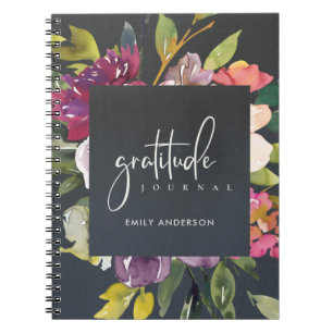 GRATITUDE JOURNAL GRAY PINK BURGUNDY PAARS FLORAL NOTITIEBOEK