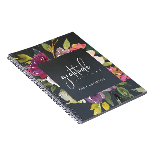 GRATITUDE JOURNAL GRAY PINK BURGUNDY PAARSE FLORAL NOTITIEBOEK (Rechterzijde)