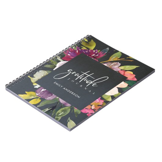 GRATITUDE JOURNAL GRAY PINK BURGUNDY PAARSE FLORAL NOTITIEBOEK (Linkerzijde)