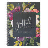 GRATITUDE JOURNAL GRAY PINK BURGUNDY PAARSE FLORAL NOTITIEBOEK (Voorkant)