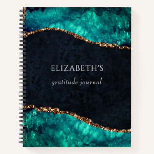 Gratitude Journal Green Agate Gold Glitter Notitieboek