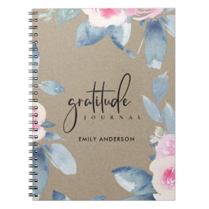 GRATITUDE JOURNAL KRAFT PINK BLUSH BLUE FLORAL NOTITIEBOEK