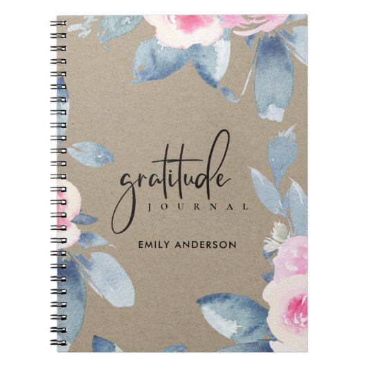 GRATITUDE JOURNAL KRAFT PINK BLUSH BLUE FLORAL NOTITIEBOEK (Voorkant)