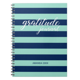 Gratitude Journal Mint Green Navy Stripes Name Notitieboek