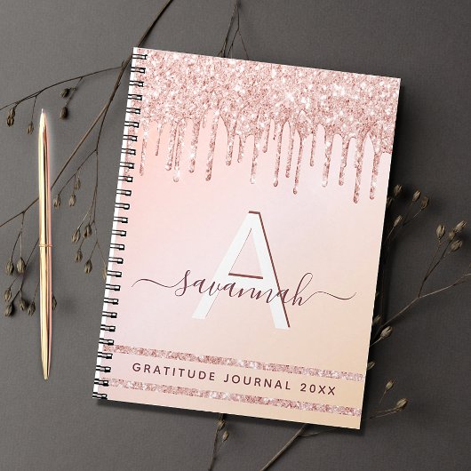 Gratitude journal monogram roos goudroze glitter notitieboek