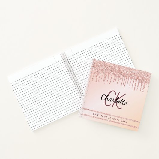 Gratitude journal monogram roos goudstaartglitter notitieboek (Binnen)