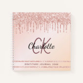 Gratitude journal monogram roos goudstaartglitter notitieboek (Voorkant)