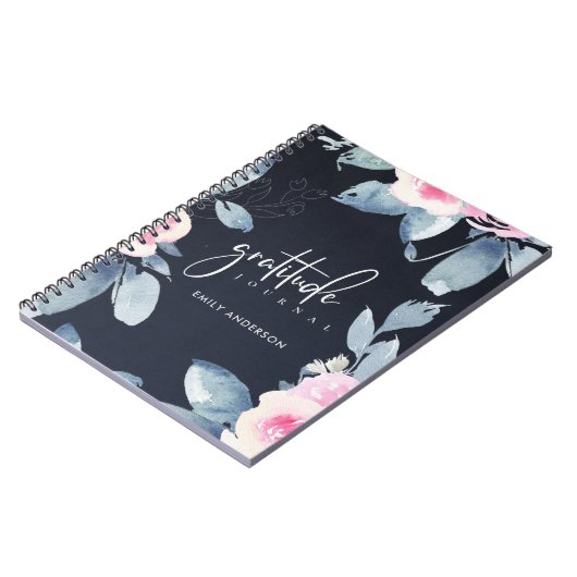 GRATITUDE JOURNAL NAVY PINK BLUSH BLUE FLORAL NOTITIEBOEK (Linkerzijde)