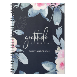 GRATITUDE JOURNAL NAVY PINK BLUSH BLUE FLORAL NOTITIEBOEK