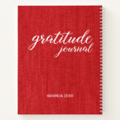Gratitude Journal Red Linen Foto, op naam Notitieboek (Achterkant)