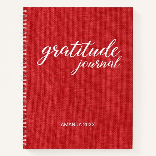 Gratitude Journal Red Linen Foto, op naam Notitieboek (Voorkant)
