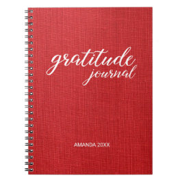 Gratitude Journal Red Linen Foto, op naam Notitieboek