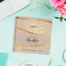 Gratitude journal roos gold agate glitter monogram notitieboek