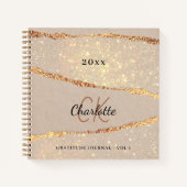 Gratitude journal roos gold agate glitter monogram notitieboek (Voorkant)