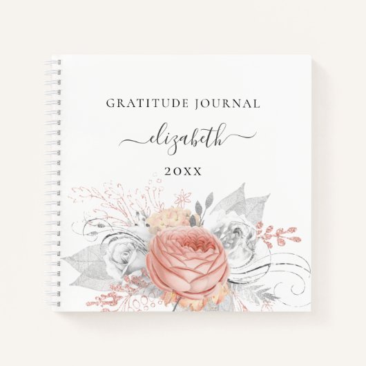 Gratitude journal roos gold floral Silver foliage Notitieboek (Voorkant)