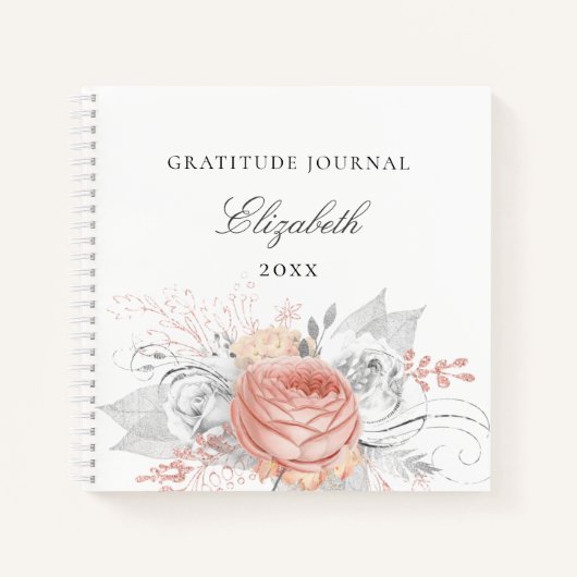 Gratitude journal roos gold floral Silver foliage Notitieboek (Voorkant)