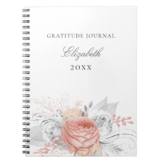 Gratitude journal roos gold floral Silver foliage Notitieboek (Voorkant)