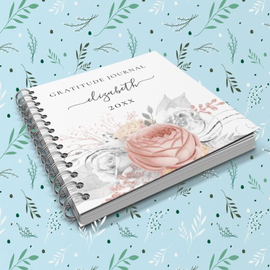 Gratitude journal roos gold floral Silver foliage Notitieboek