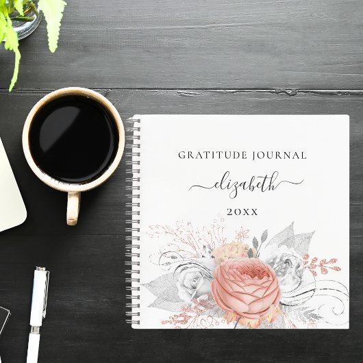 Gratitude journal roos gold floral Silver foliage Notitieboek