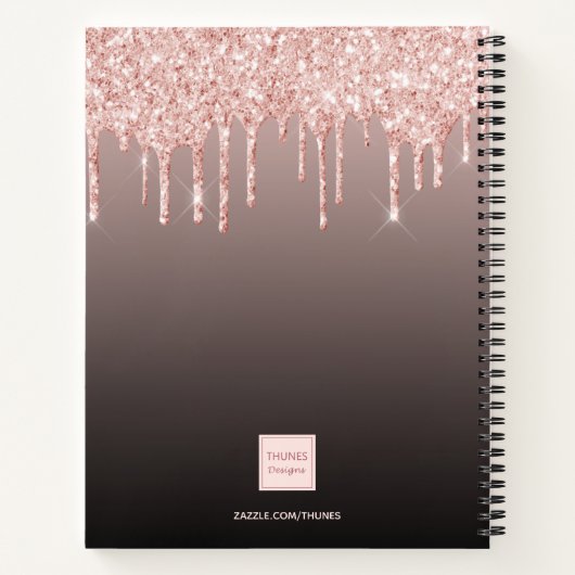 Gratitude Journal roos gold glitter zwarte monogra Notitieboek (Achterkant)