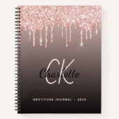 Gratitude Journal roos gold glitter zwarte monogra Notitieboek (Voorkant)
