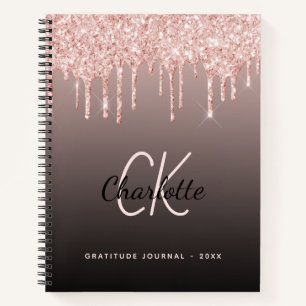 Gratitude Journal roos gold glitter zwarte monogra Notitieboek