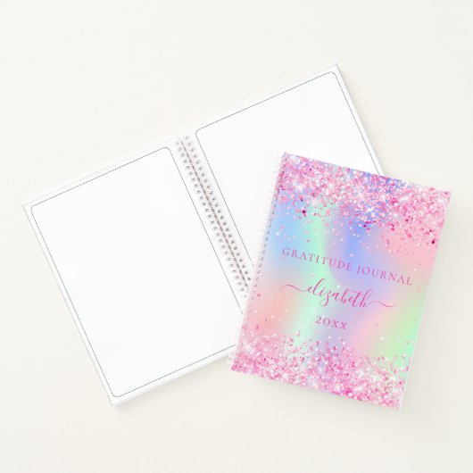 Gratitude journal roze glitter holographic name notitieboek (Binnen)