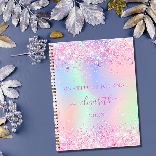 Gratitude journal roze glitter holographic name notitieboek