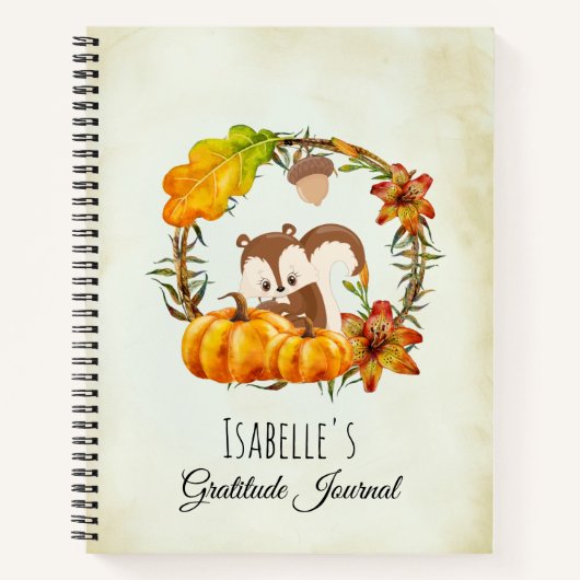 Gratitude Journal Squirrel in Rustic Herfst Wreath Notitieboek (Voorkant)