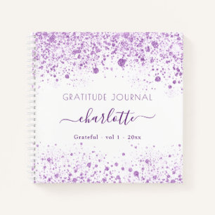 Gratitude journal violet white glitter name notitieboek