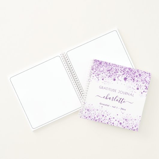 Gratitude journal violet white glitter name notitieboek (Binnen)