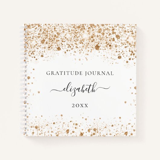 Gratitude journal white gold glitter name notitieboek (Voorkant)