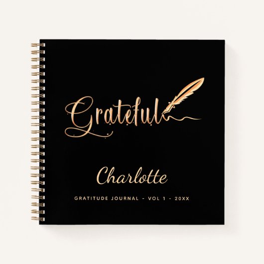 Gratitude journal zwarte goud elegant scriptnaam notitieboek (Voorkant)
