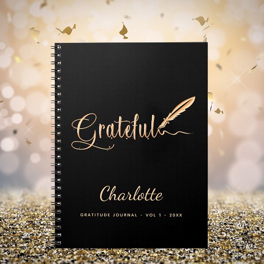 Gratitude journal zwarte goud elegant scriptnaam notitieboek