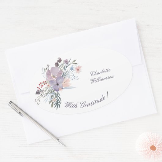 Gratitude Lavender Flower Spray Ovale Sticker (Envelop)