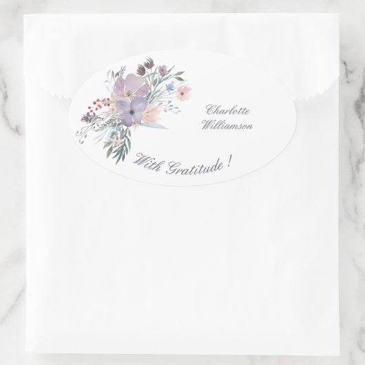 Gratitude Lavender Flower Spray Ovale Sticker (Tas)