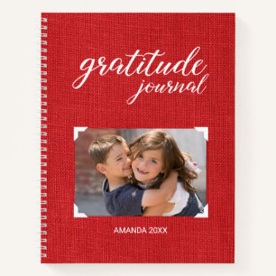 Gratitude op je foto Naam Rode scrapbook stijl Notitieboek