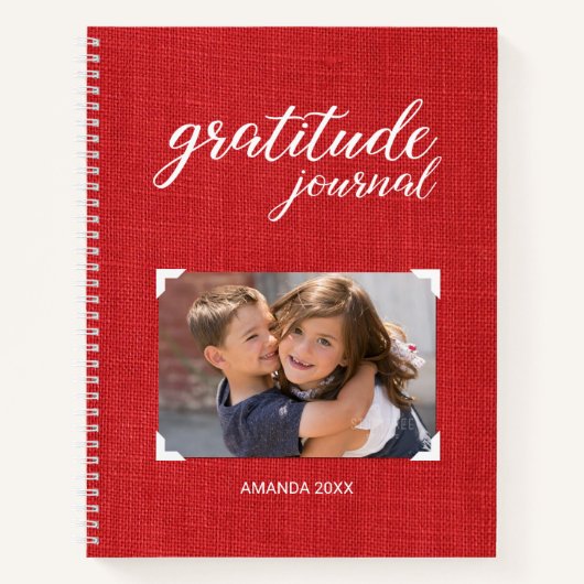 Gratitude op je foto Naam Rode scrapbook stijl Notitieboek (Voorkant)