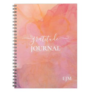 Gratitude Pink Sinaasappel Monogrammed Waterverf Notitieboek