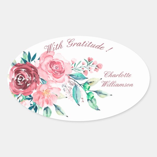 Gratitude Red en roze rozen ventilatorverstuiver Ovale Sticker (Voorkant)