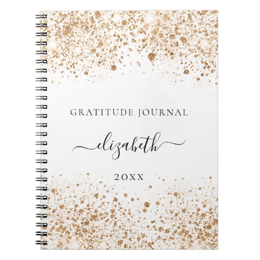 Gratitude tijdschrift white gold glitter stof name notitieboek (Voorkant)