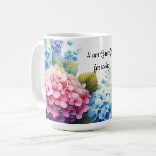 Gratitude Waterverf Hydrangea's Koffiemok (Voorkant links)