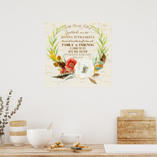 Gratitude Wedding Boho Bohemian Wreath Floral Herf Poster (Keuken)