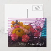 Grattis på namnsdagen, blommor kort briefkaart (Voorkant / Achterkant)